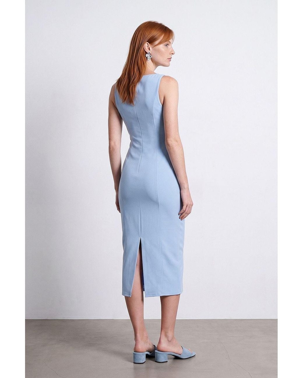 Dilvin Natural Sleeveless Midi Bodycon Dress With Slit