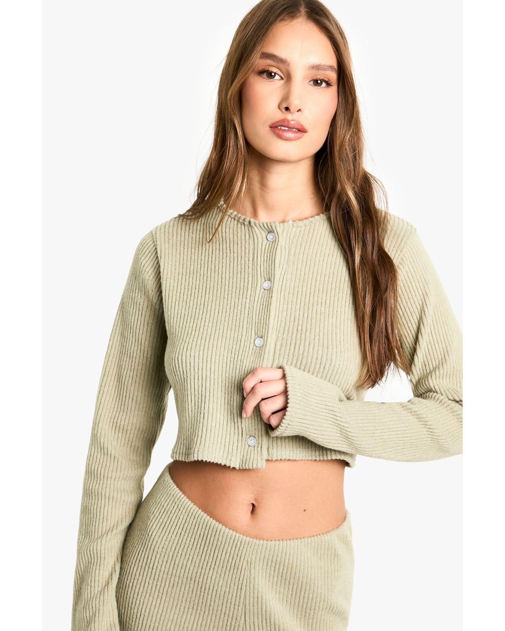 Boohoo Natural Brushed Chunky Rib Cardigan
