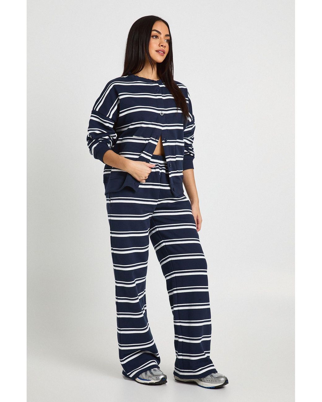 Boohoo Blue Stripe Straight Leg Jogger