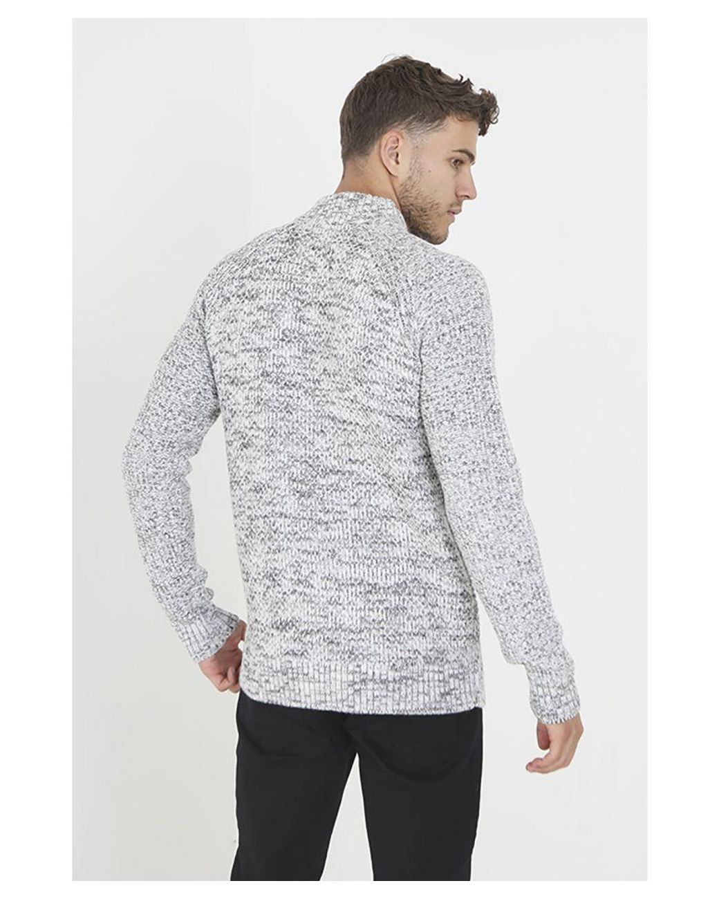 Brave Soul Gray 'Peg' Quarter Zip Neck Knitted Jumper for men