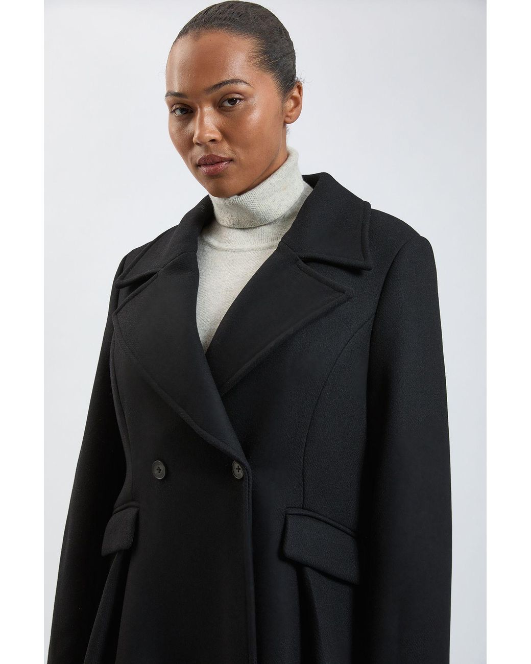 Karen Millen Black Plus Size Wool Tailored Flared Skirt Midi Coat
