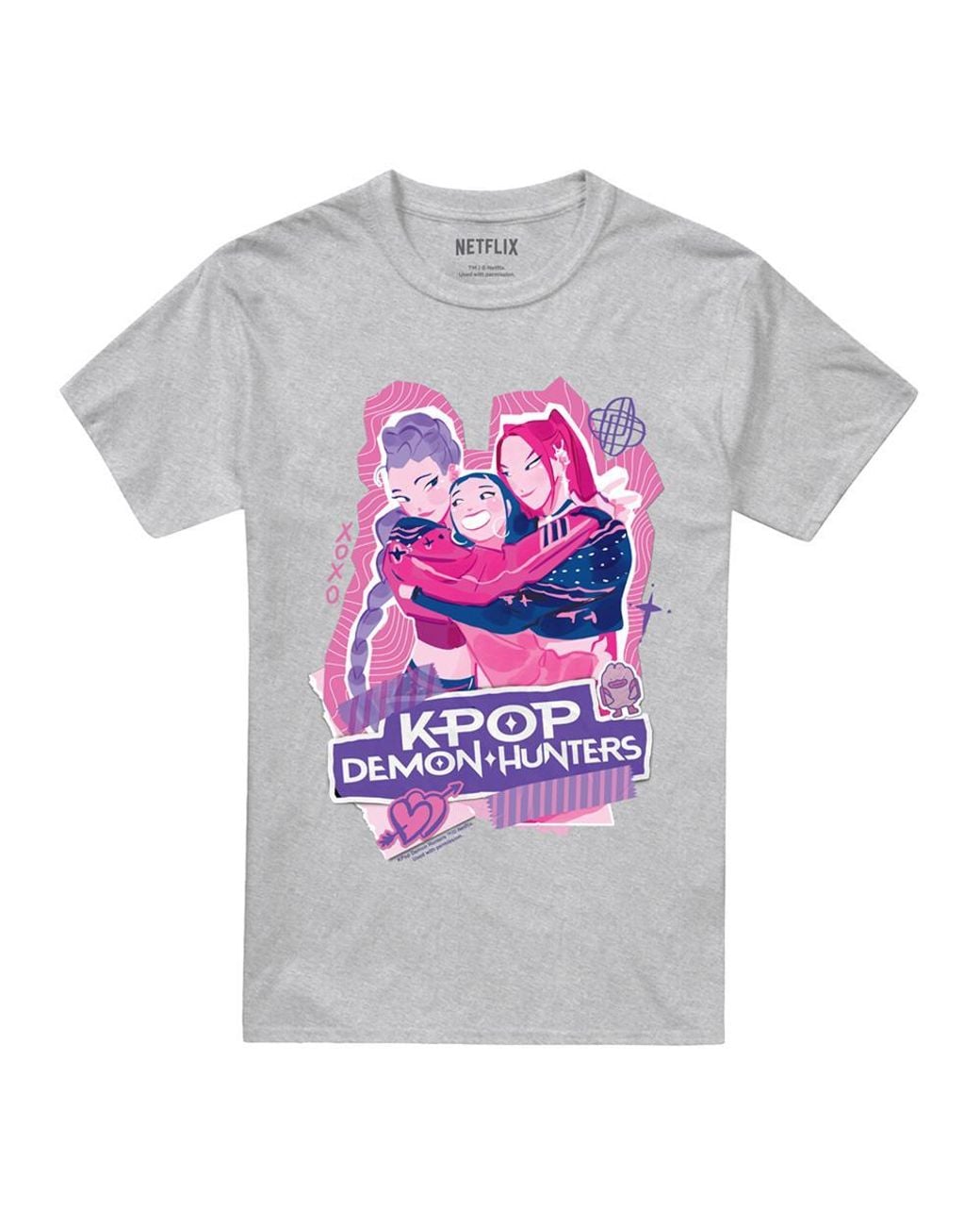 K-Pop Demon Hunters Gray Adult Huntr/X Scrapbook Logo T-Shirt (Sport Heather) for men
