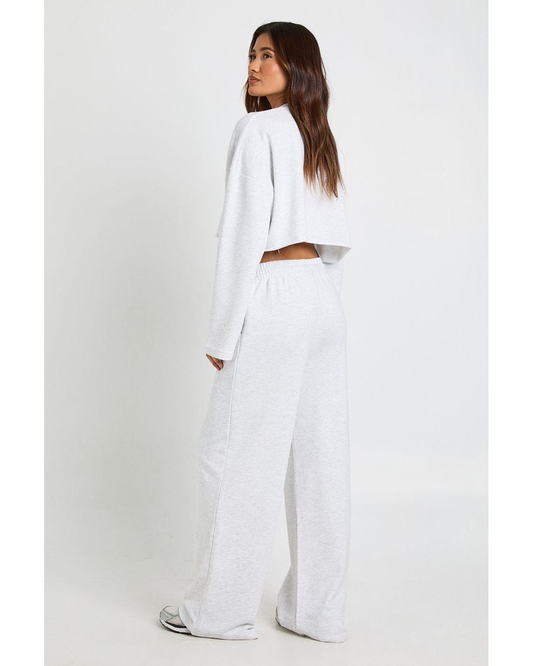 Boohoo White Boxy Crop Sweatshirt Tracksuit