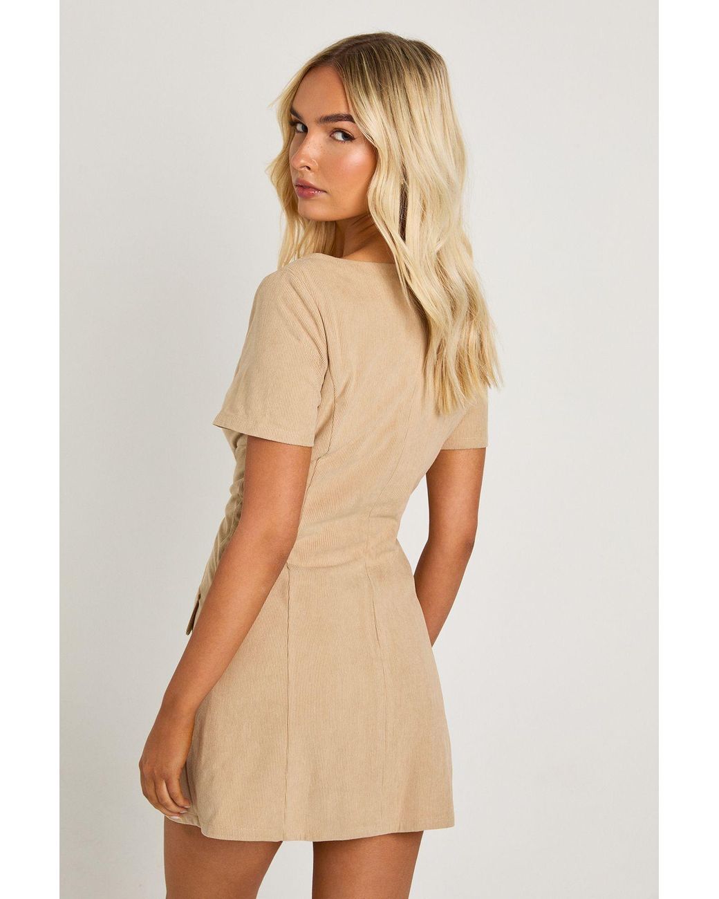 Boohoo Natural Cord Square Neck Mini Dress