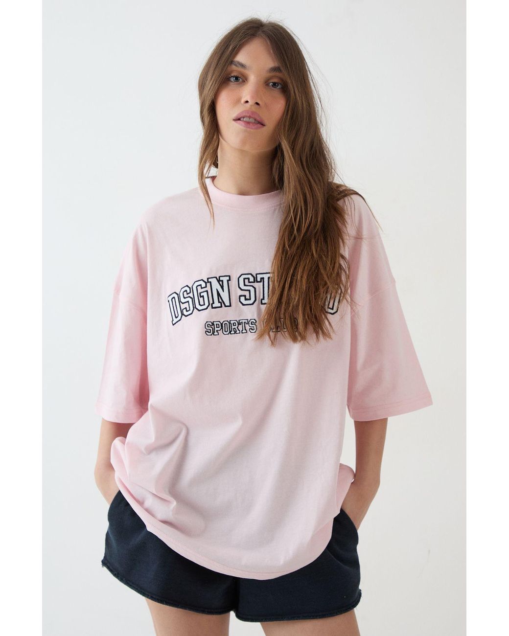 DSGN Studio Pink Applique Oversized T-Shirt
