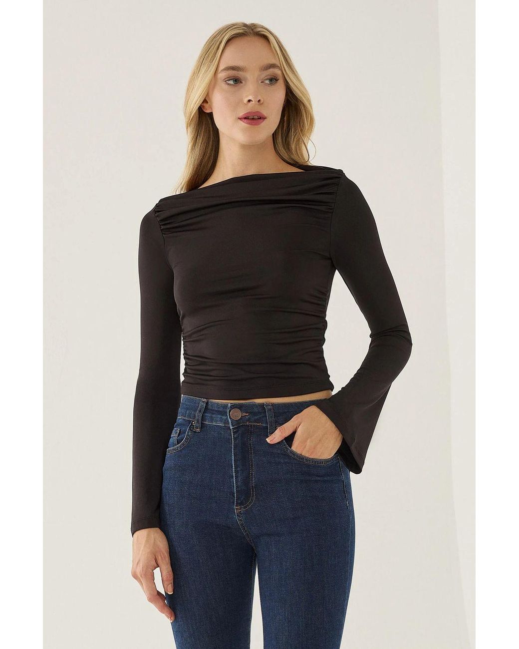 Hiccup Black Drape Detailed Top