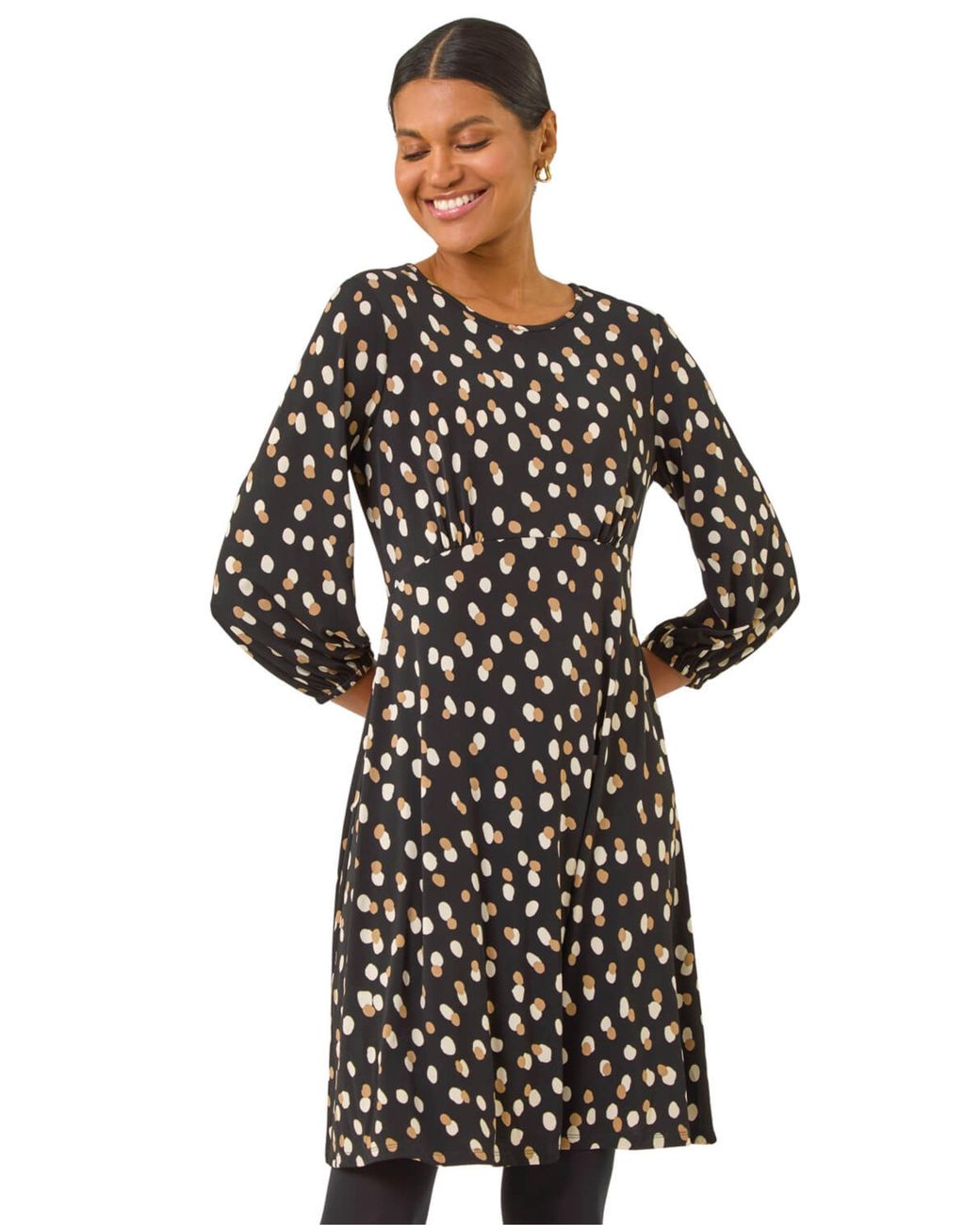 Roman Black Speckled Print Stretch Dress