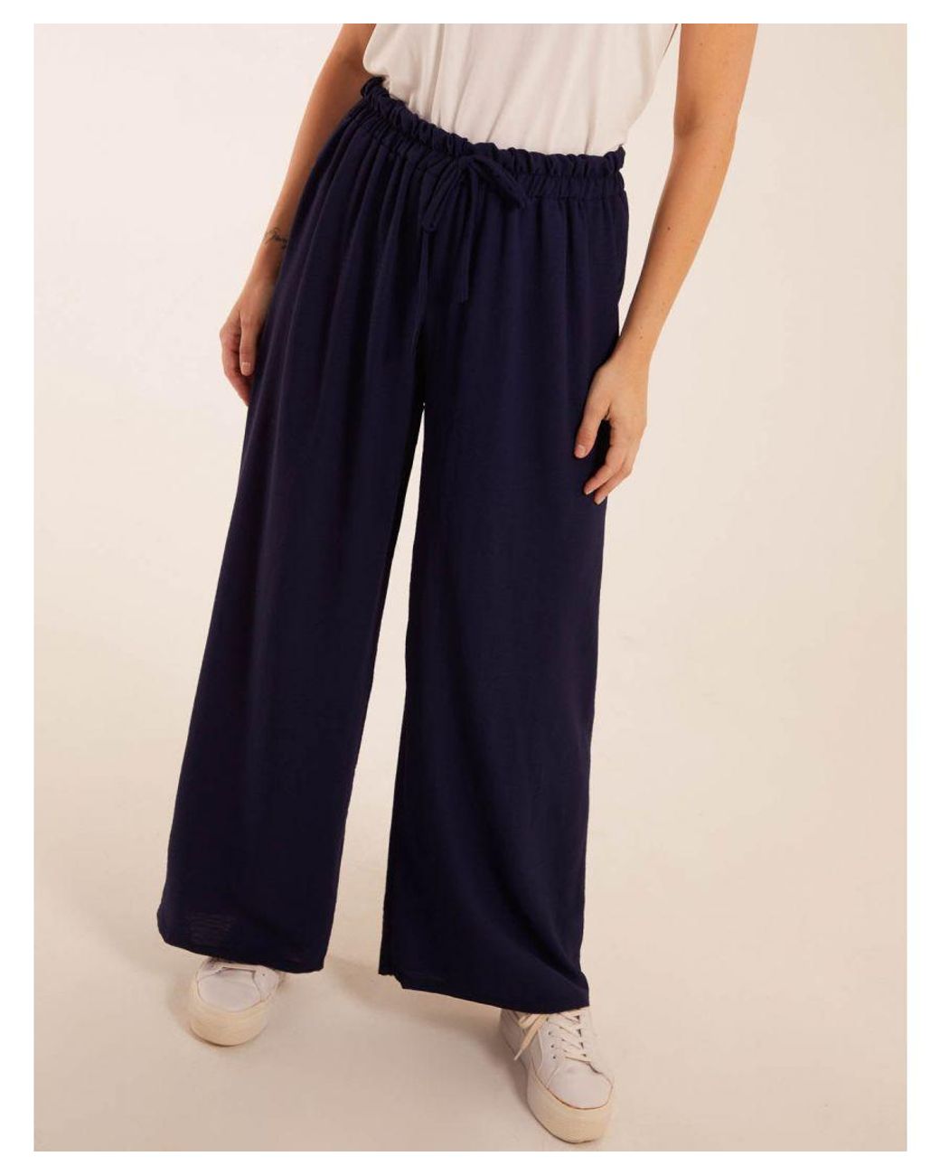 Blue Vanilla Blue Drawstring Wide Leg Trousers