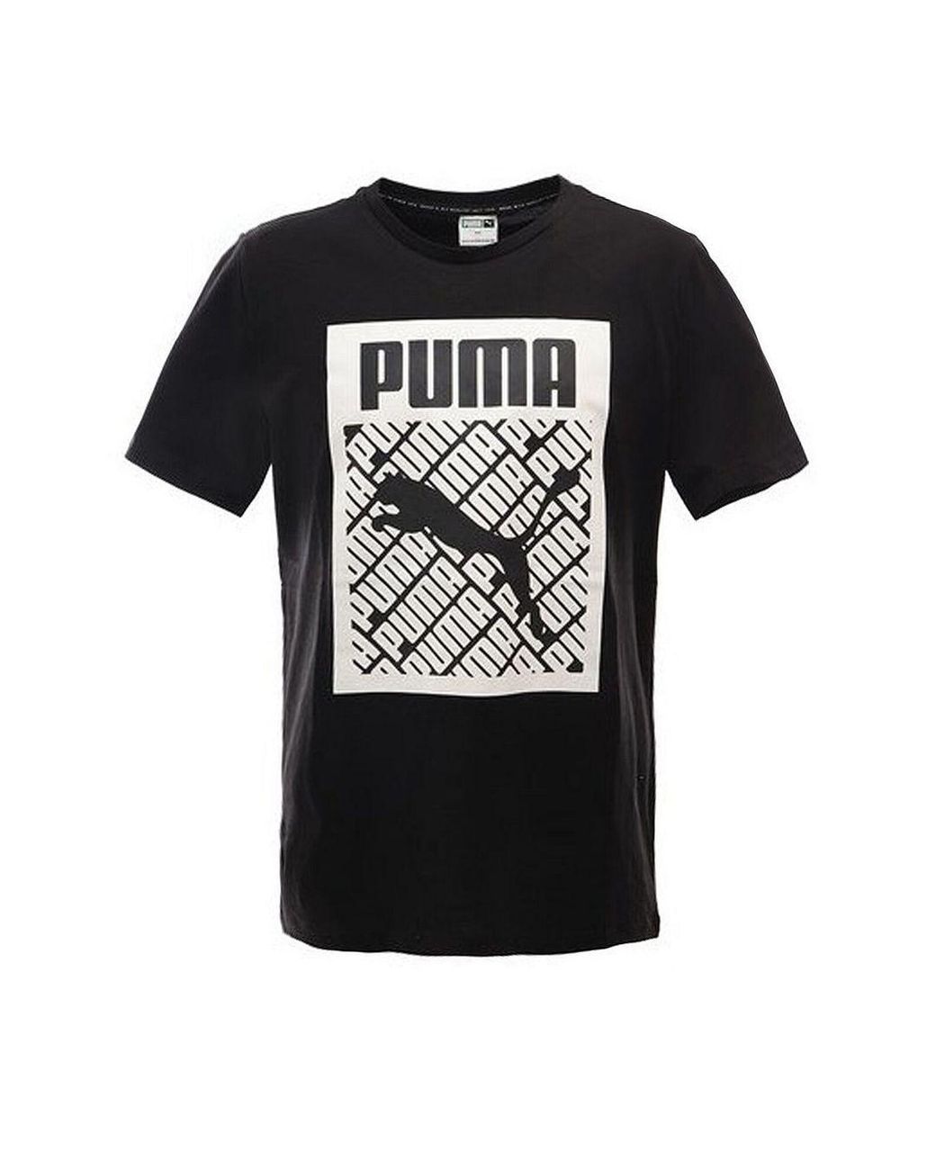 PUMA Black Graphic Logo T-Shirt Cotton for men