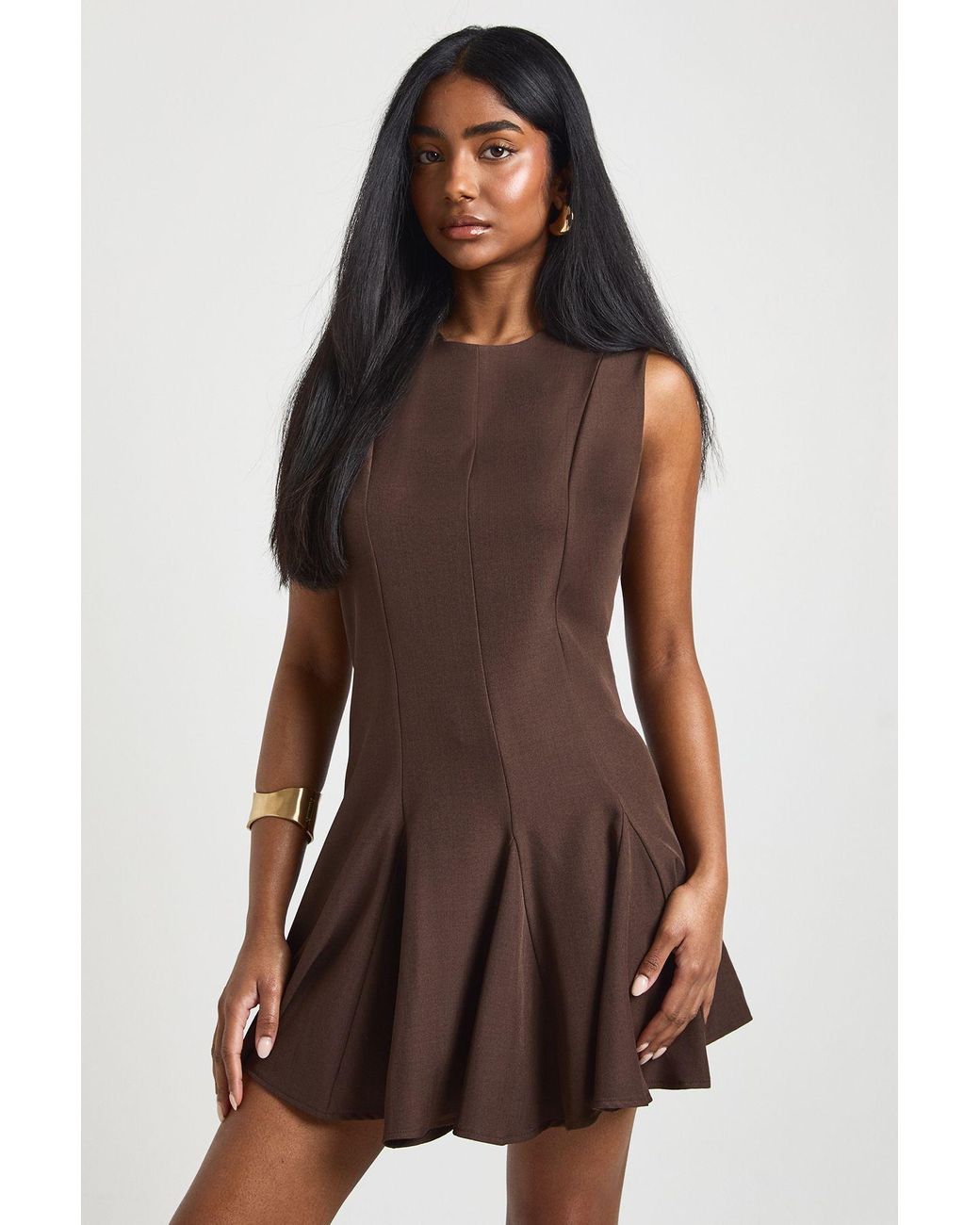 Boohoo Brown Fit & Flare Tailored Mini Dress