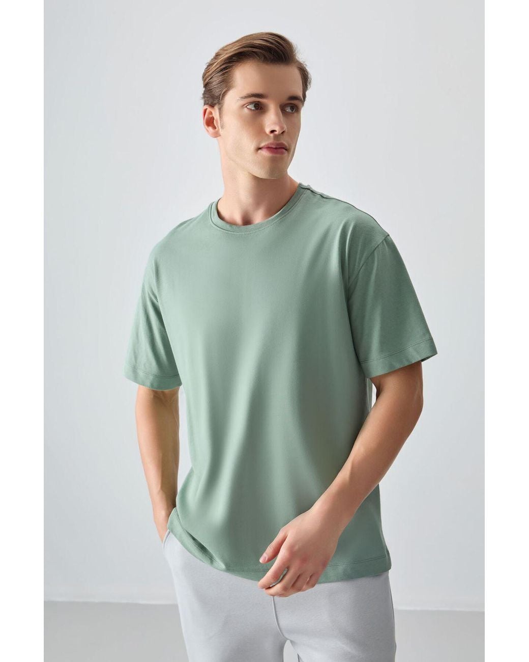 TOMMY LIFE Green Oversized Cotton Crew Neck T-Shirt for men
