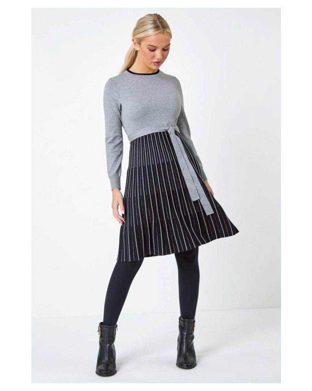 Roman Petite Blue Knitted Fit & Flare Dress