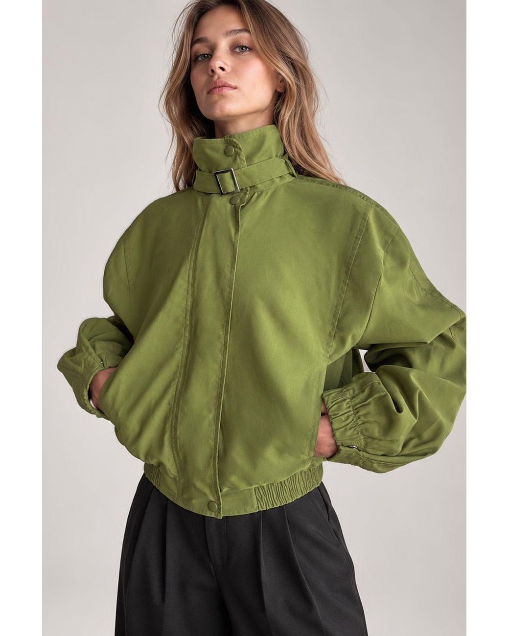Hiccup Green Oversized Stand Collar Jacket