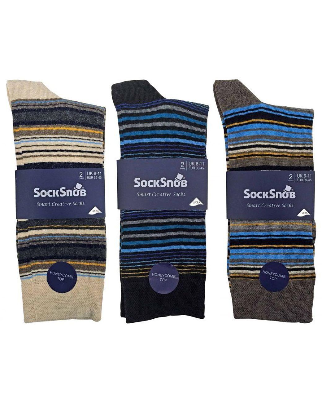 Sock Snob Blue 6 Pack Colourful Striped Patterned Dress Cotton Socks for men