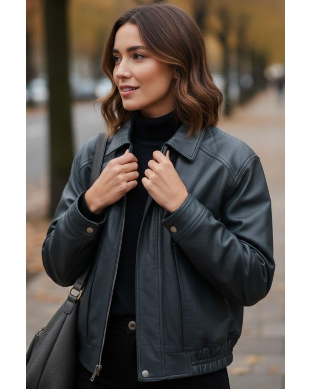 Infinity Leather Black Biker Blouson Bomber Oversized Jacket