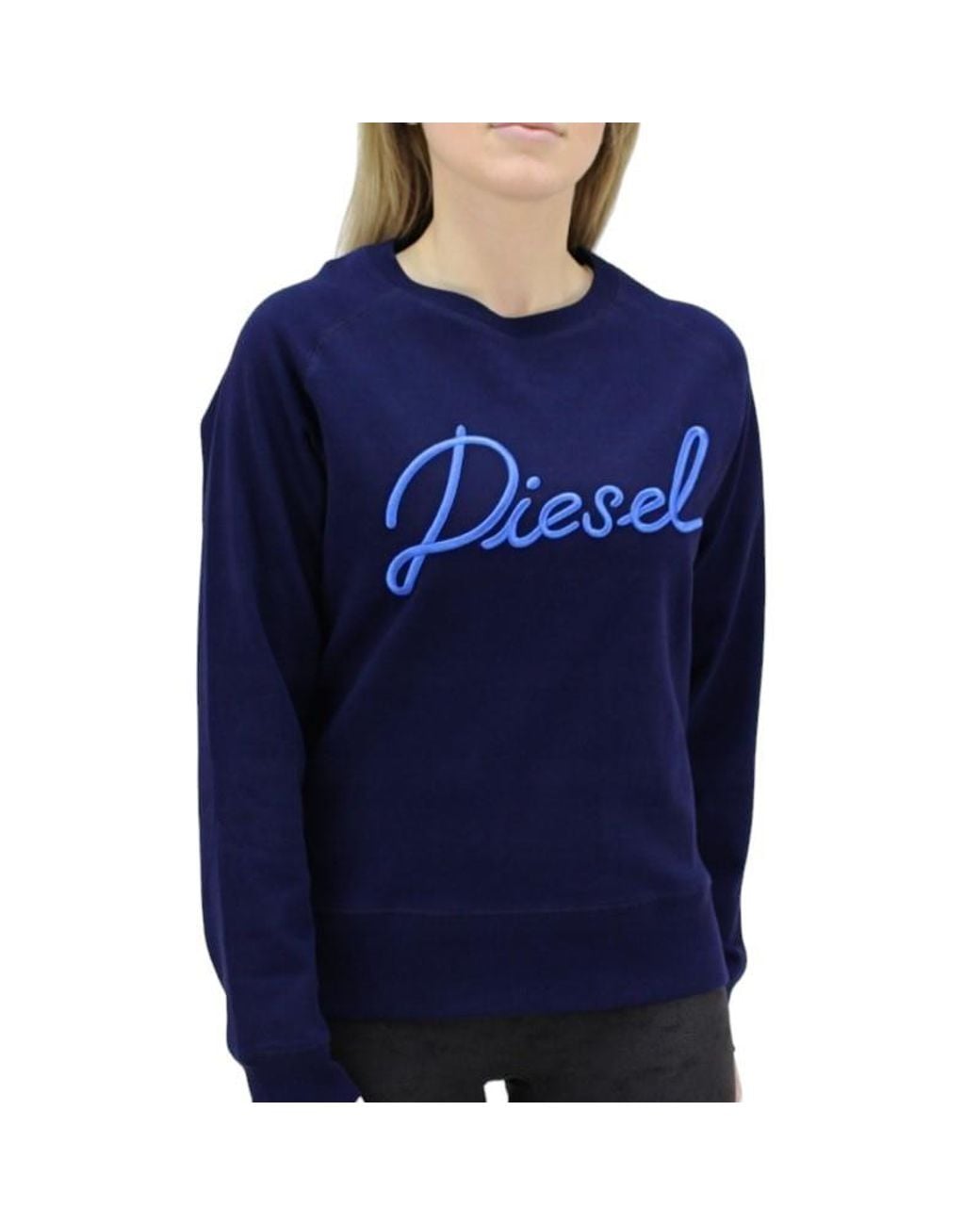 DIESEL Blue F Gertrude Sweatshirts Crew Neck Ribbed Casual Pullover Jumper Top