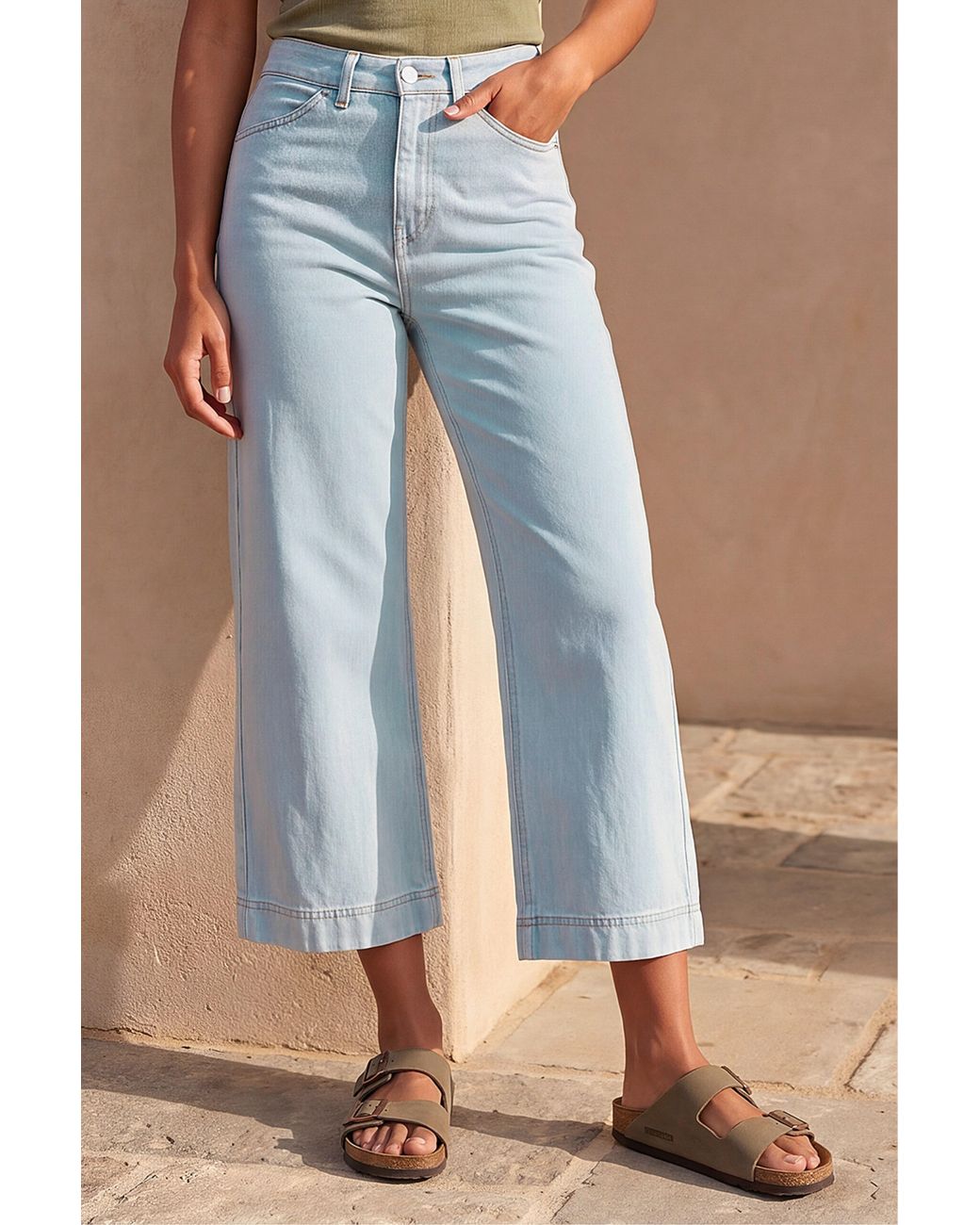 Roman Blue Wide Leg Stretch Denim Cropped Culottes