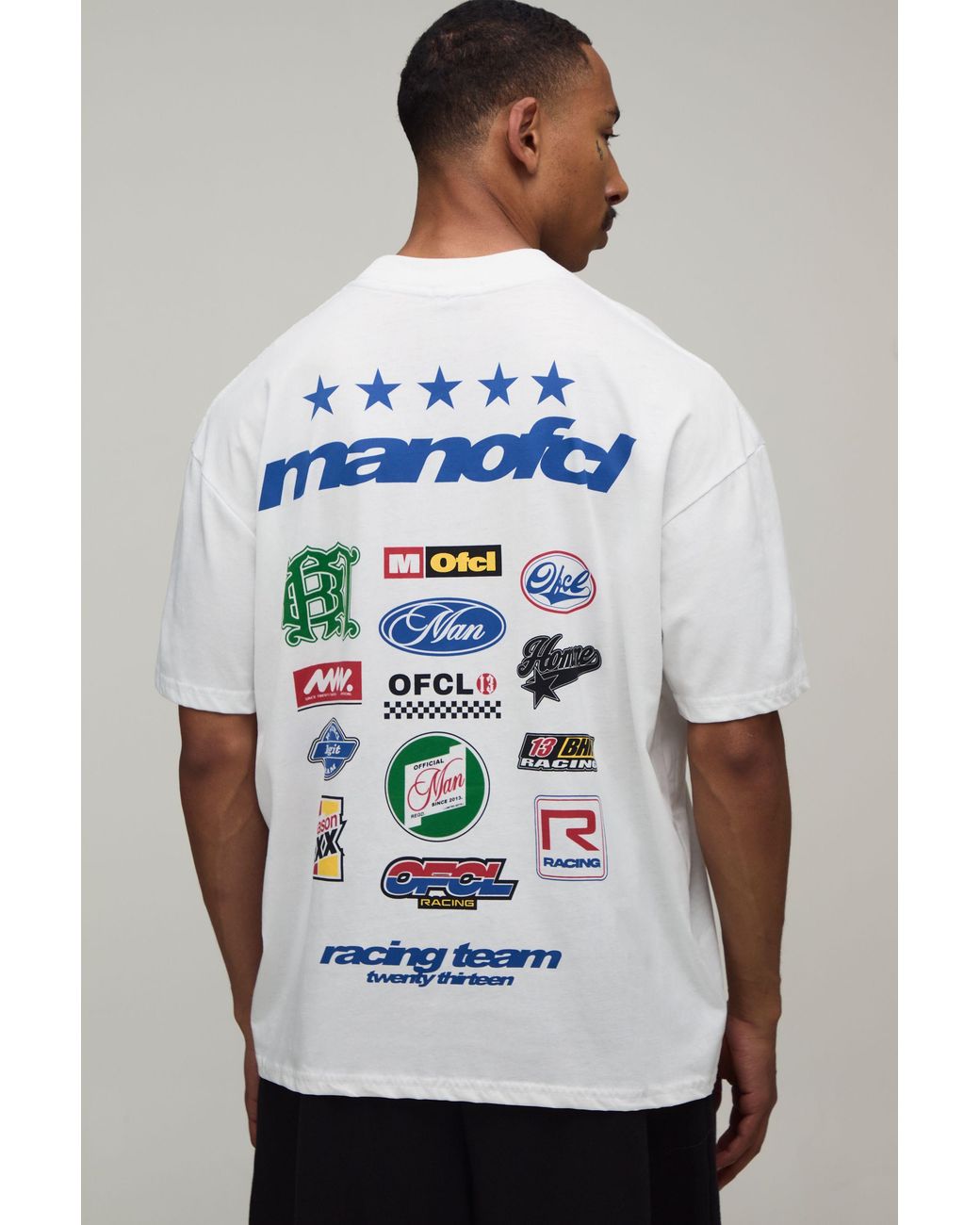 BoohooMAN Gray Oversized Sport Moto Badge Print T-Shirt for men