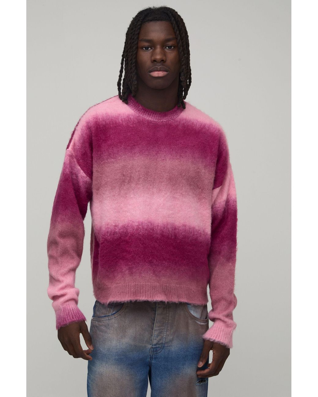 BoohooMAN Pink Relaxed Boxy Brushed Ombre Knitted Jumper for men