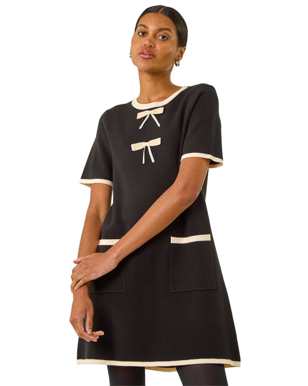 Roman Black Bow Detail Knitted Dress
