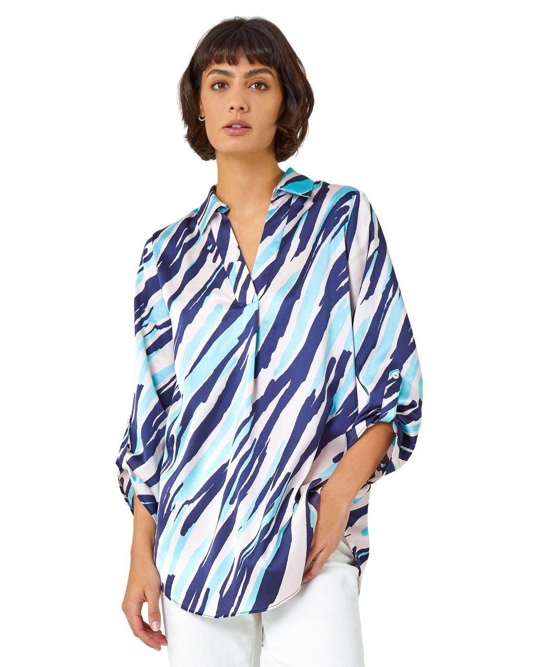Roman Blue Abstract Print Collared Overshirt