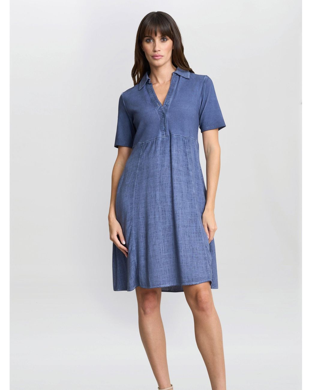 Gina Bacconi Blue Aaliyah Chambray Demin And Jersey Dress