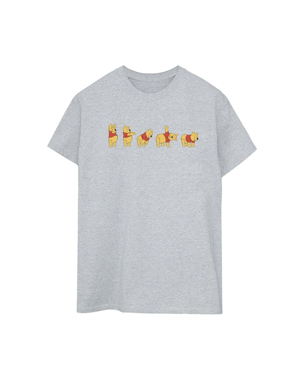 Disney Gray Ladies Winnie The Pooh Stretching Cotton Boyfriend T-Shirt (Sports)
