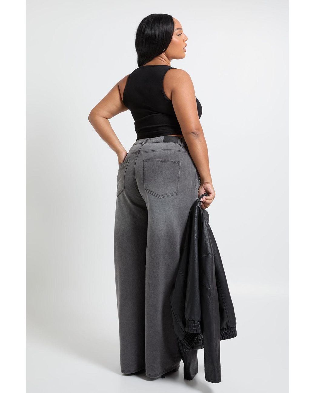 Boohoo Black Plus Embellished High Waist Straight Leg Jean
