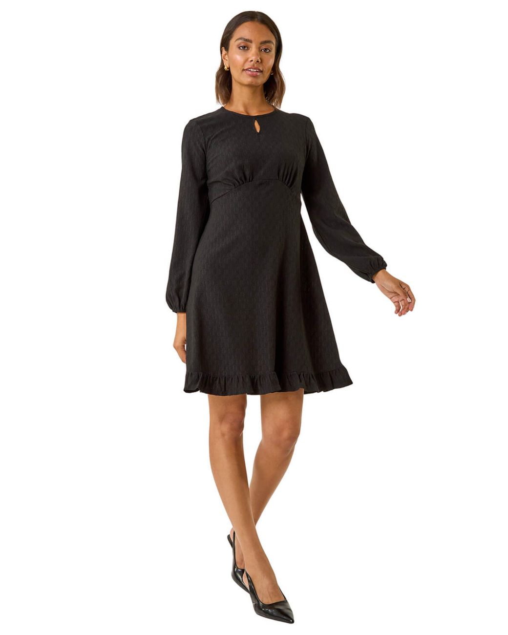 Roman Black Textured Spot Keyhole Dress