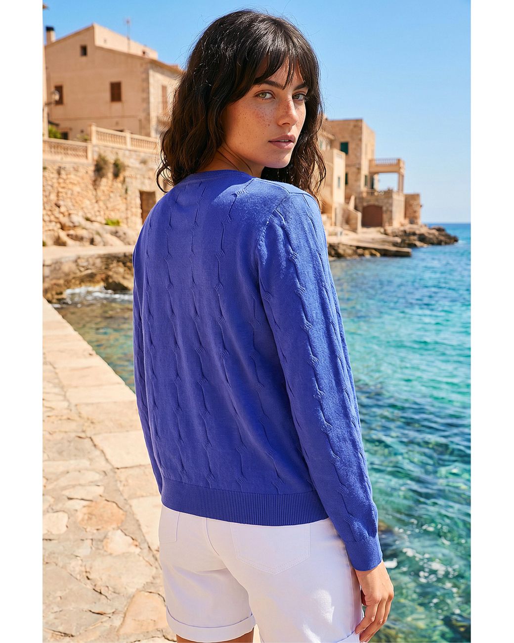 Roman Blue Textured Cable Knit Cardigan