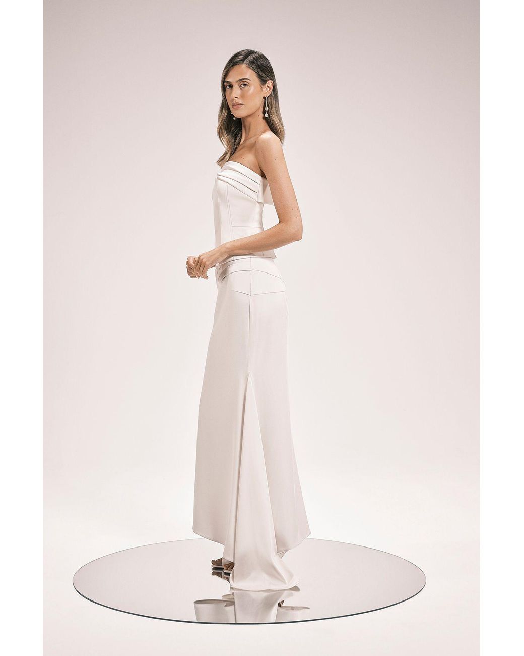 Karen Millen Natural Tailored Satin Drape Fishtail Maxi Skirt