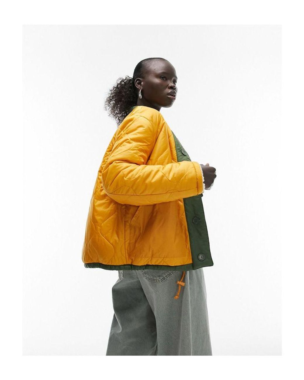 Topshop Unique Quilted Liner Jacket With Reversible Borg in Orange Lyst UK