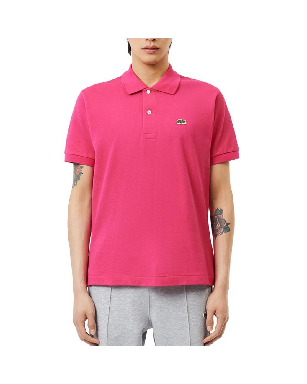 Lacoste Pink L1212 Polo T Shirts Classic Golf Tee for men