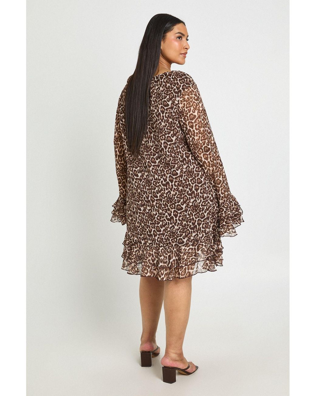 Boohoo Brown Plus Dot Chiffon Smock Dress