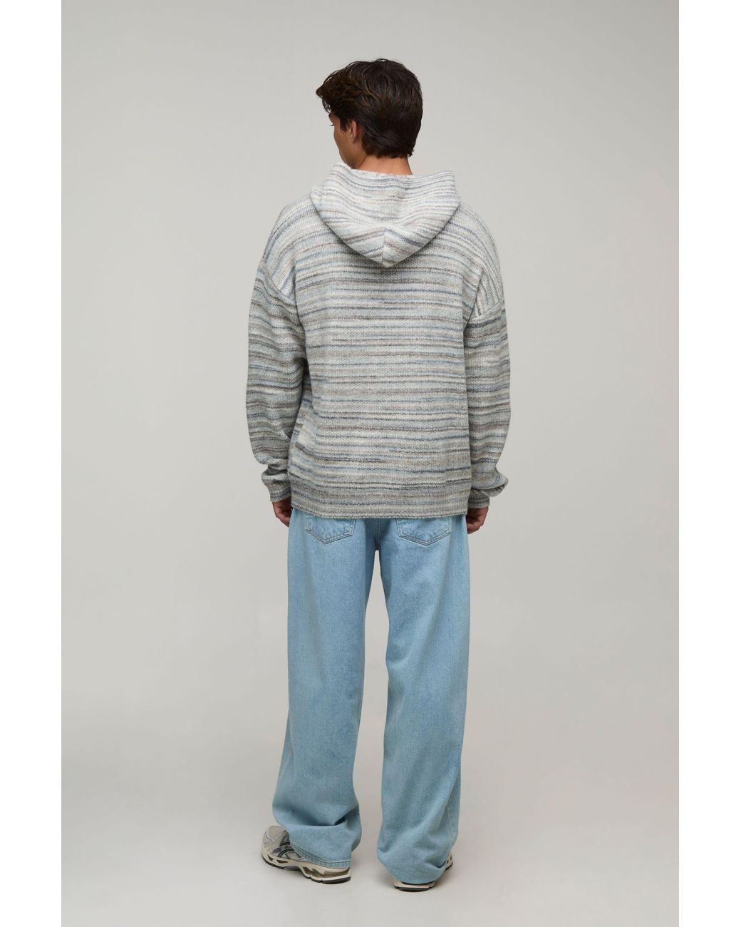 BoohooMAN Gray Relaxed Ombre Zip Thru Knitted Hoodie for men