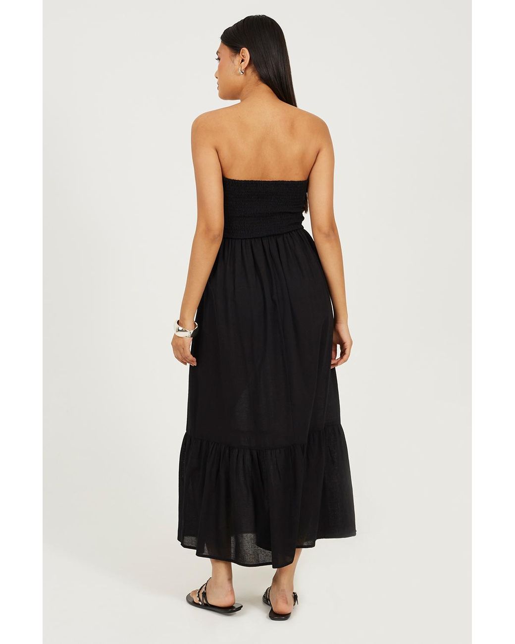 Brave Soul Black Strapless Tiered Midi Dress