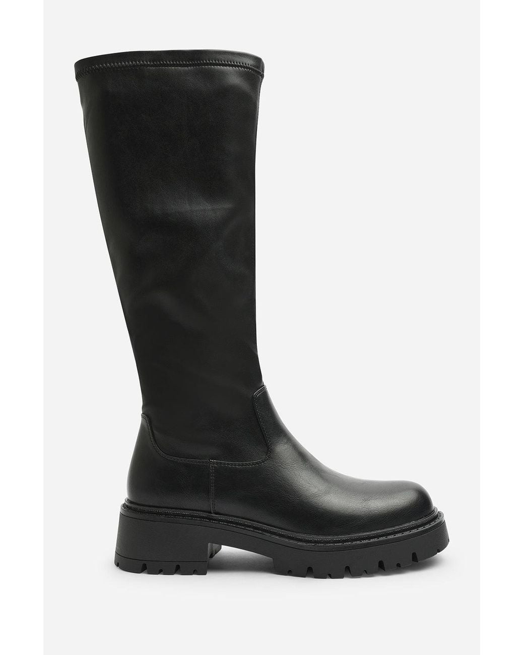 Where's That From Black Elvane Stretch Chunky Knee High Sock Boot