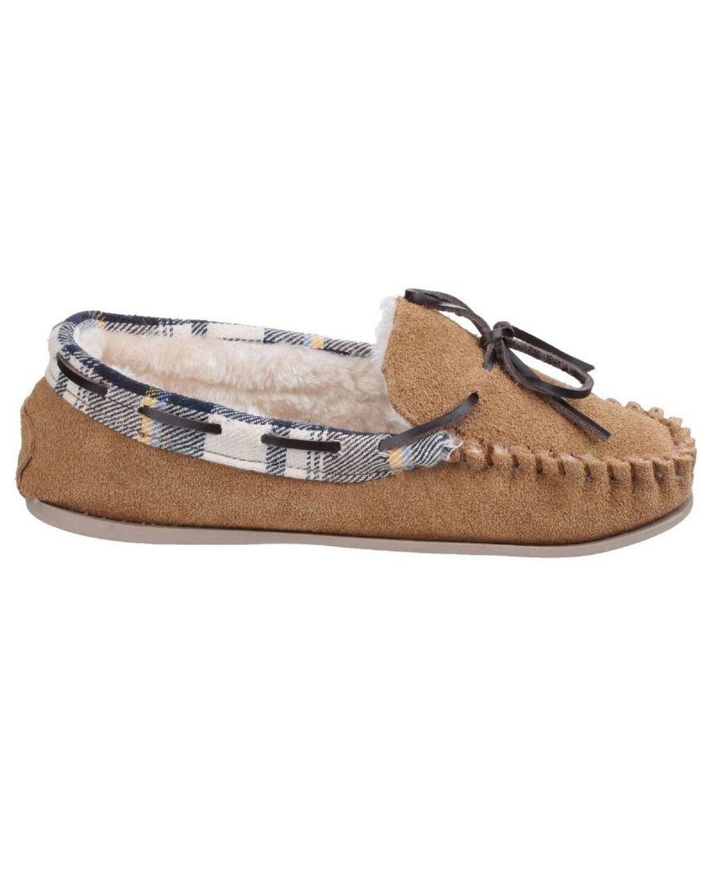 Cotswold Brown Ladies Kilkenny Classic Fur Lined Moccasin Slippers Suede