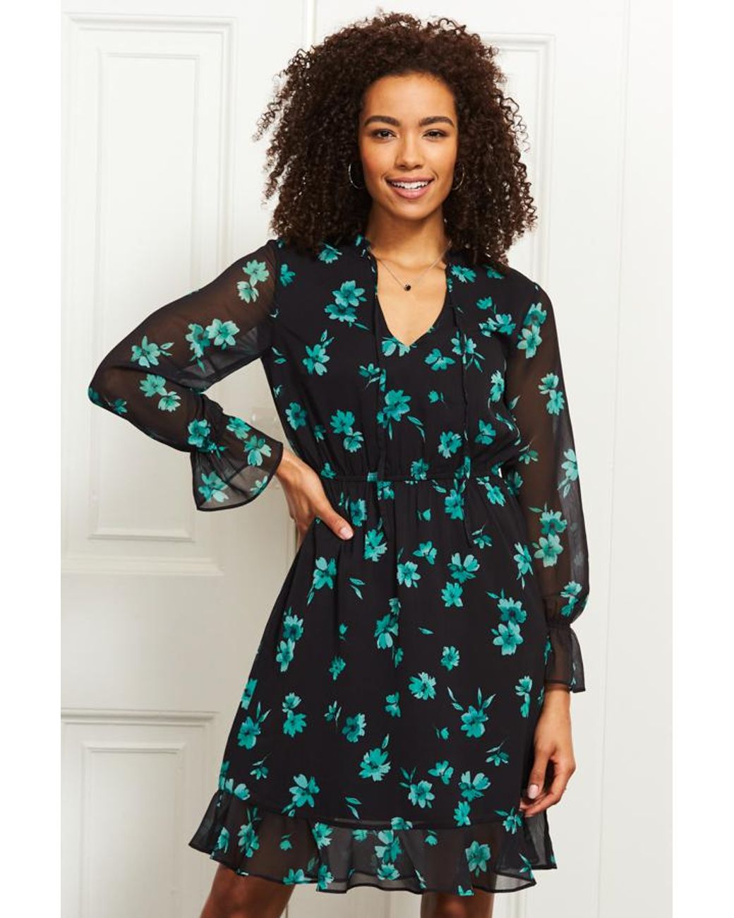 Sosandar Green Print Stretch Waist Dress