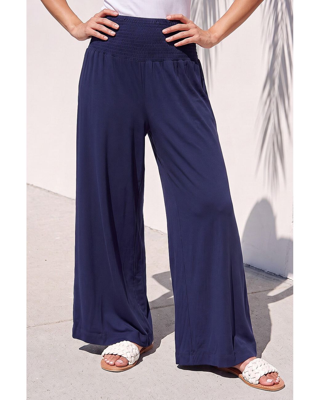 Roman Blue Shirred Wide Leg Trouser