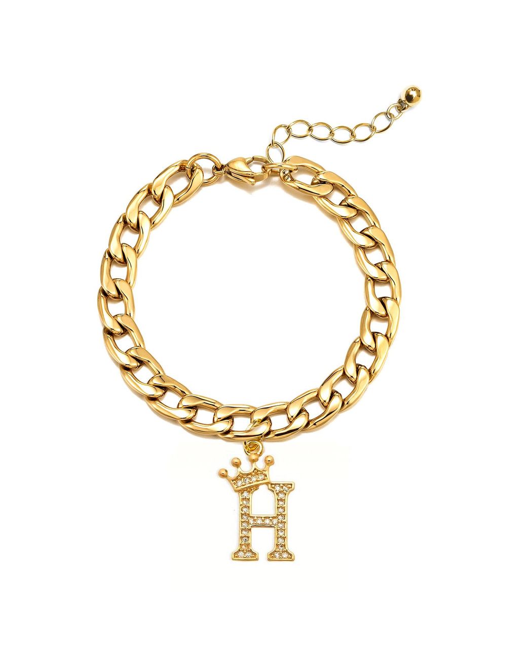 The Jewellery Stockroom Metallic Plated Crystal Letter Charm Curb Bracelet