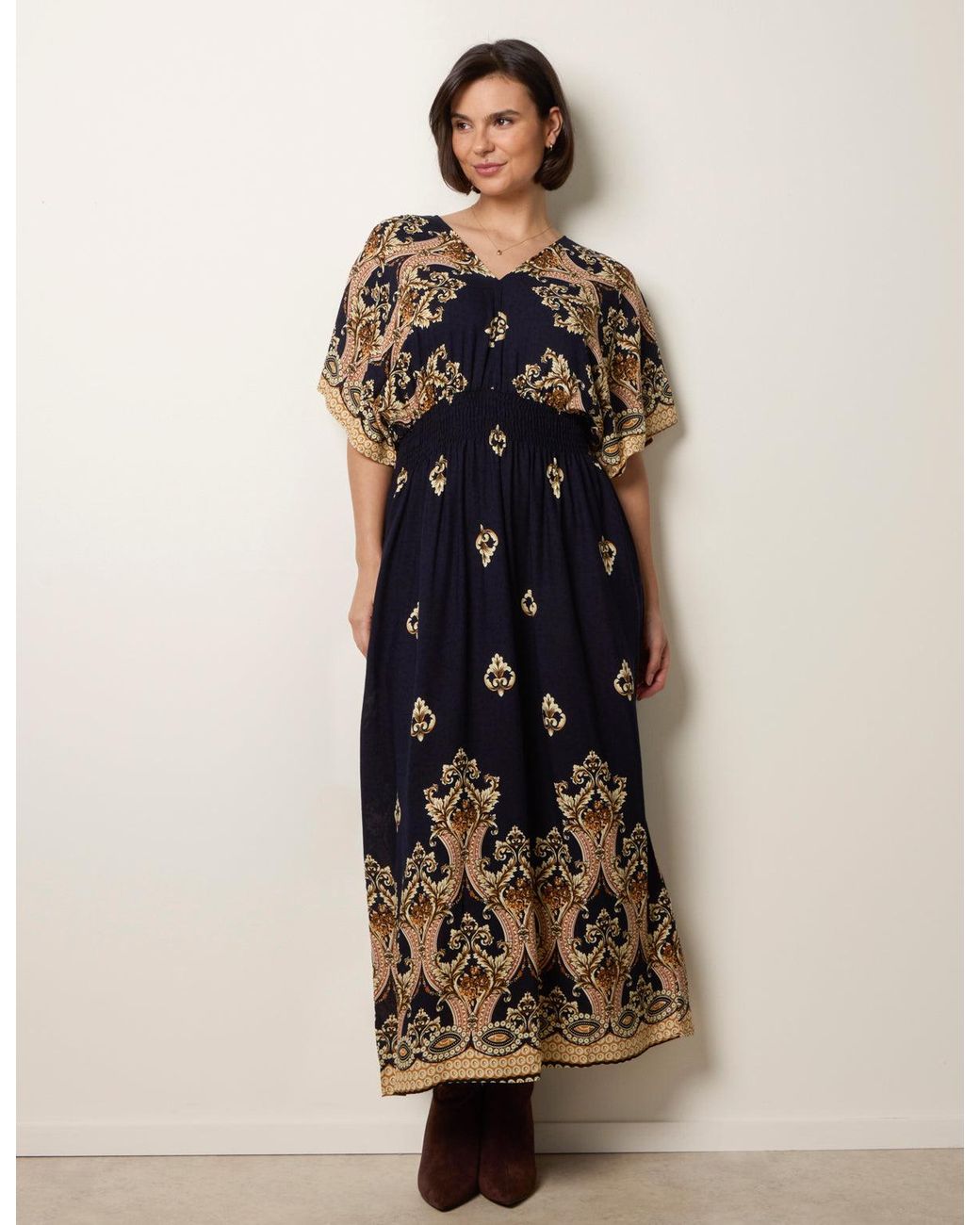Blue Vanilla Blue Border Print Kimono Dress
