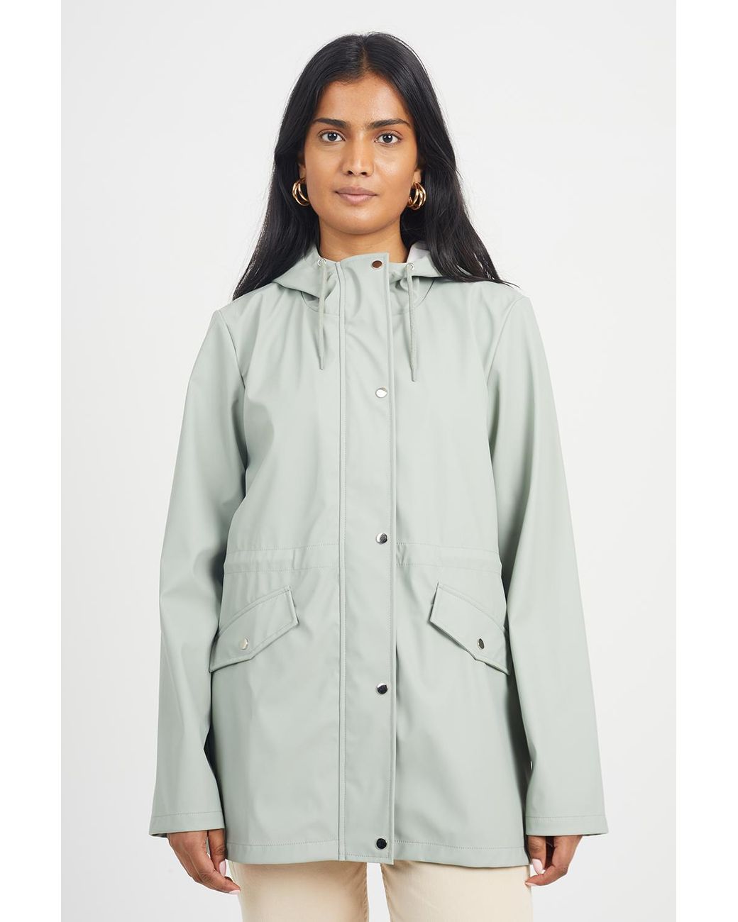Brave Soul Gray Pale 'Saffy' Hooded Rain Mac