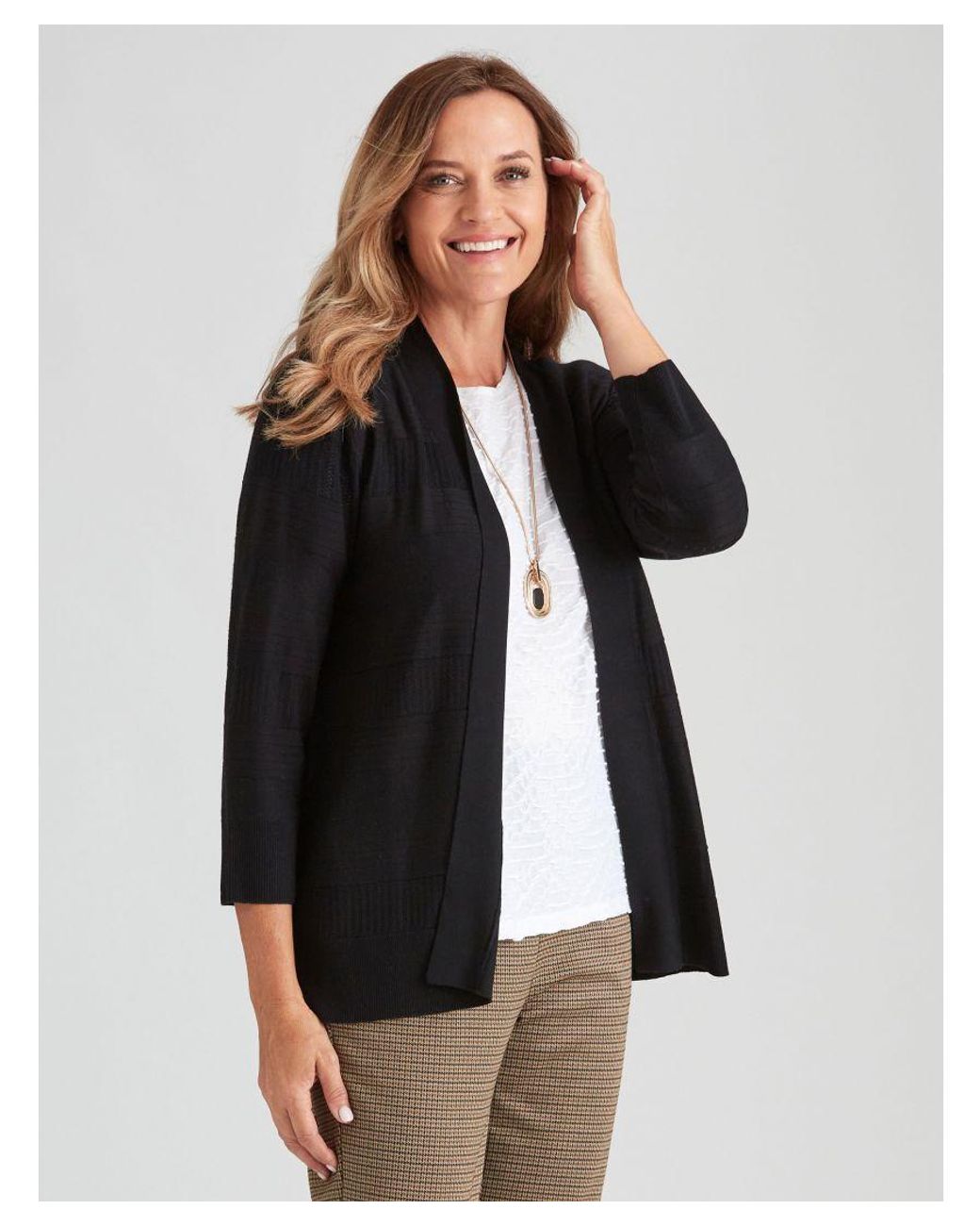 Millers 3/4 Sleeve Pointelle Stripe Cardigan in Black | Lyst UK