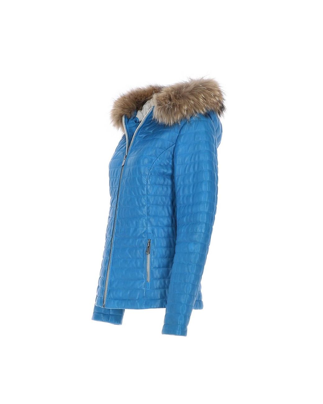 Ashwood Leather Blue 'Venezia' Fur Trim Hooded Real Jacket