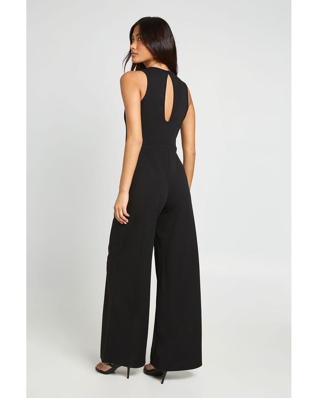 Boohoo Black Belted Trim Detail Wide Leg Jumpsuit