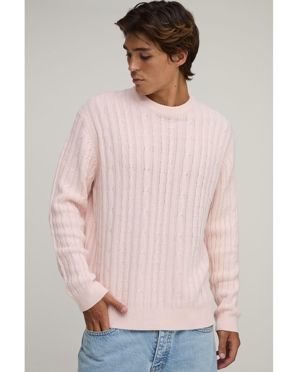 BoohooMAN Natural Relaxed Fit Cable Knitted Jumper for men