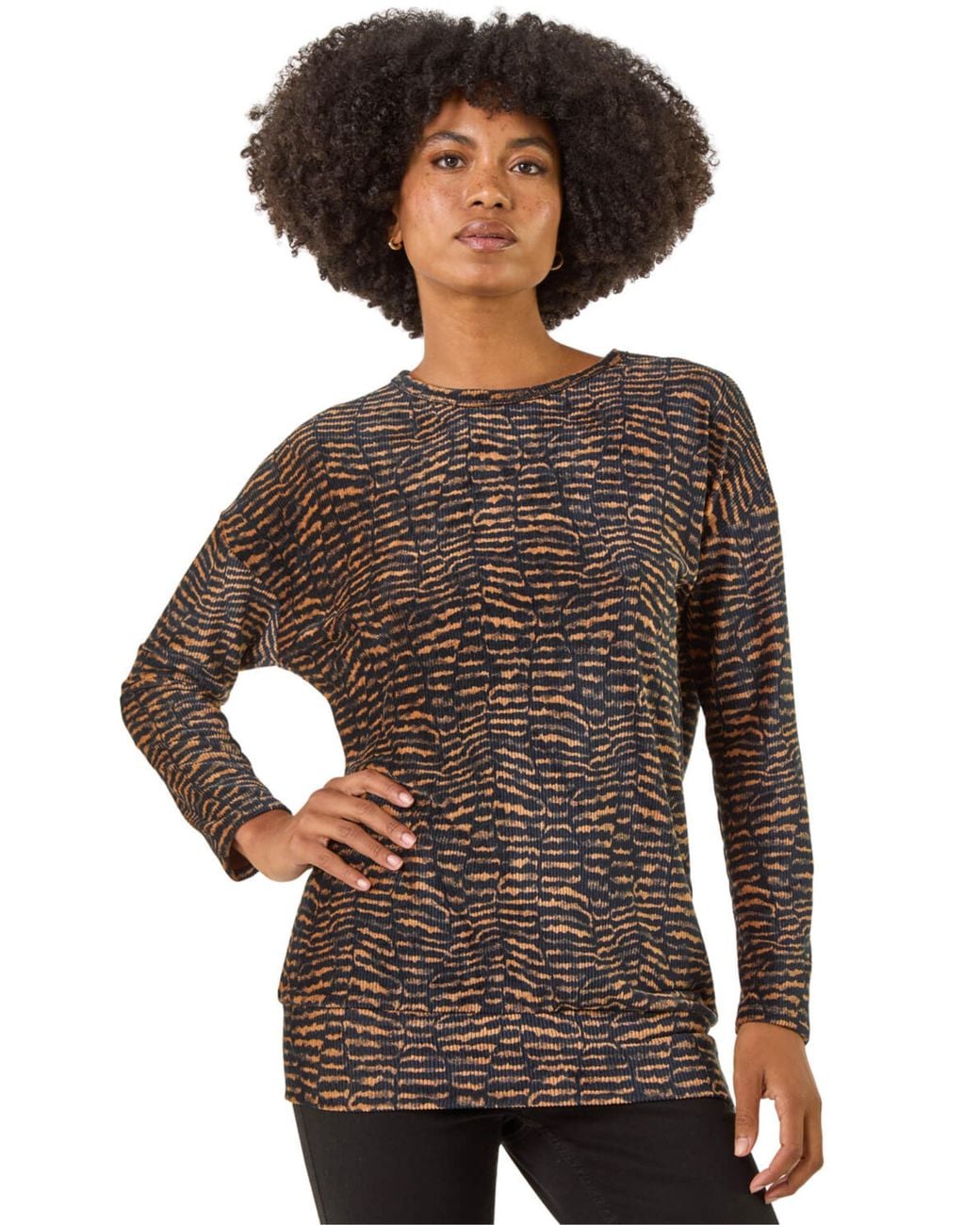 Roman Natural Animal Print Bubble Hem Top