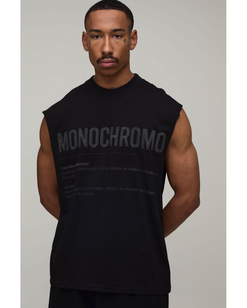 BoohooMAN Black Oversized Monochrome Puff Print Tank for men