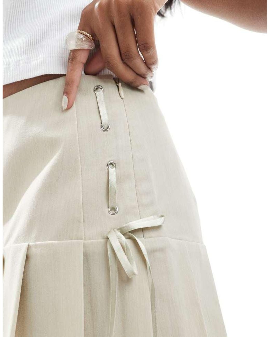 Miss Selfridge White Pleated Skirt With Ribbon Detail